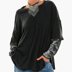 Nellie Sequin Twofer Top in Black